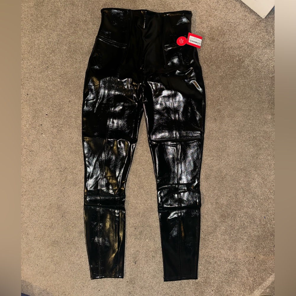 NWT SPANX faux patent leather in black size L
